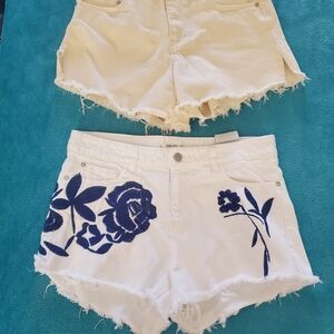 Mango White Jean Shorts with Blue Floral Design